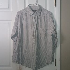 Johnston & Murphy gray white striped long sleeve button down dress shirt  Sz L